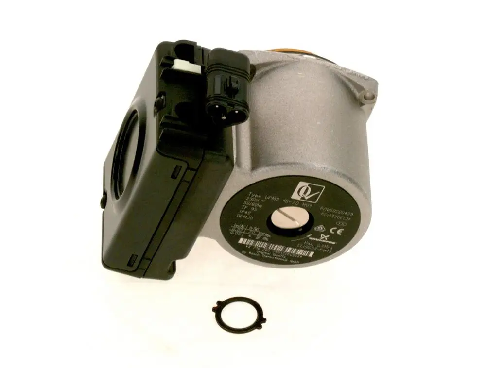 Bosch Pumpenmotor mit einer Metall- und Kunststoffkonstruktion, ausgestattet mit einem elektrischen Anschluss und einer Dichtungsring.